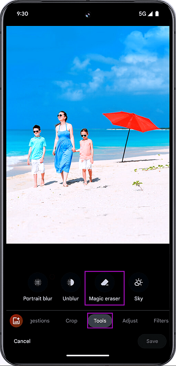 How to use the magic eraser tool on Google Pixel 8 phones?