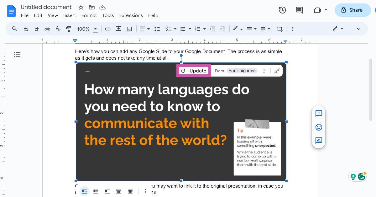 How to Insert Google Slides into Google Docs