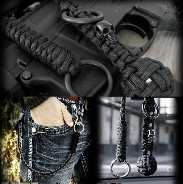 Paracord Self Defense Lanyard w/ Skull Bead