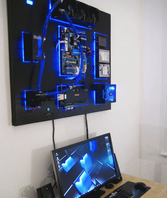 This Wall Mounted WaterCooled PC Rocks