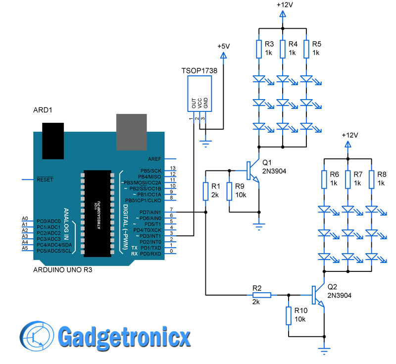Remote controlled light effects using Arduino Gadgetronicx