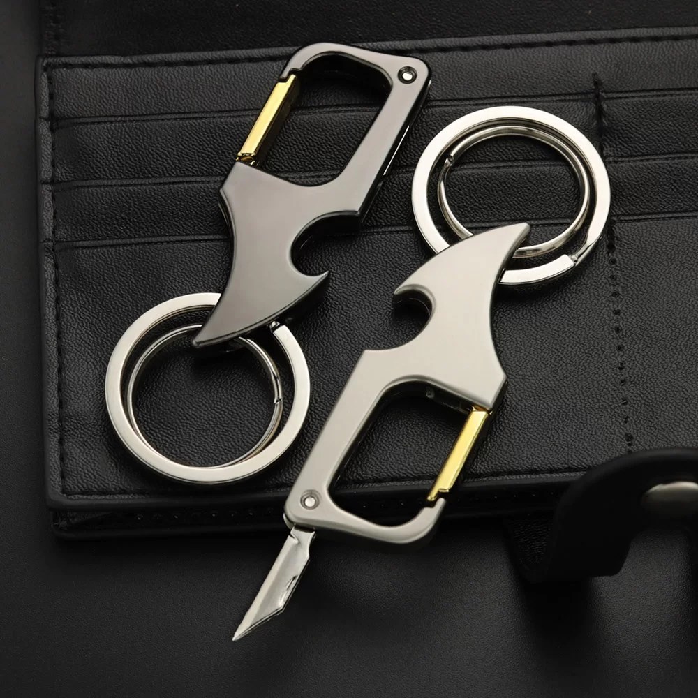 Mini Foldable MultiFunctional Bottle Opener Knife Keychain Ring
