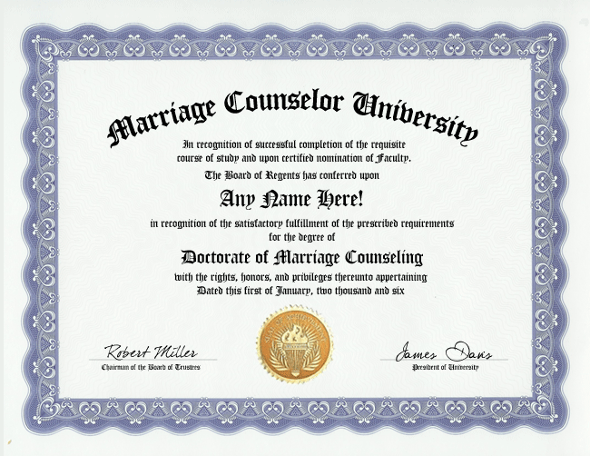 MARRIAGE COUNSELOR DIPLOMACOUNSELINGFUN CUSTOMIZED NOVELTY ITEM GAG