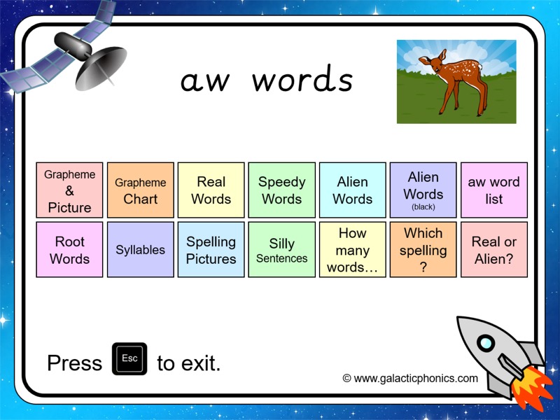 aw phonics worksheets and games Galactic Phonics