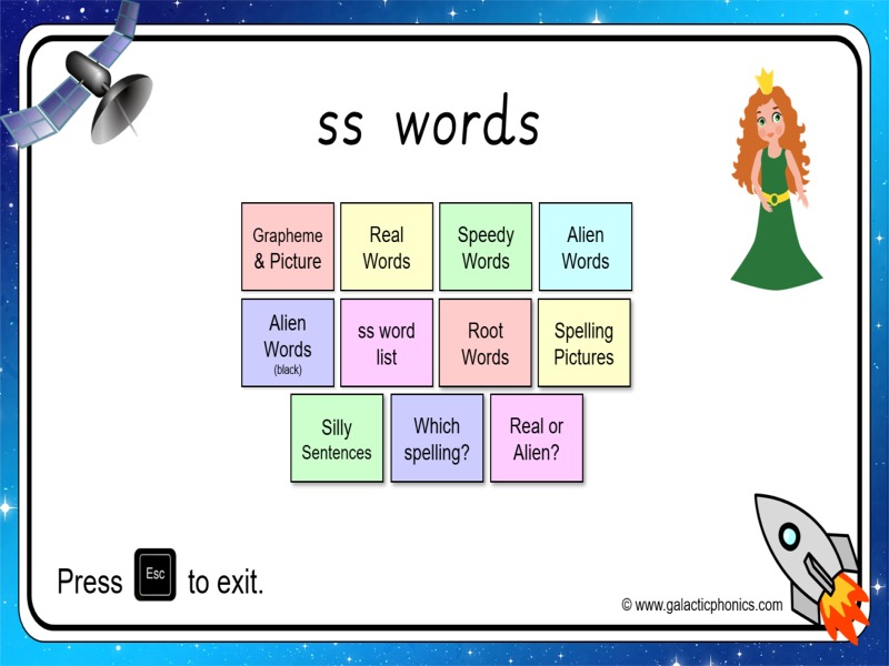 ss phonics worksheets and games Galactic Phonics