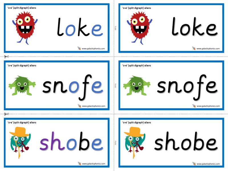 oe split digraph worksheets and games Galactic Phonics