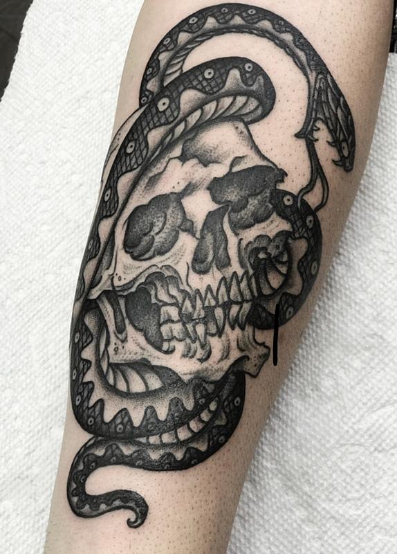 Painted Temple Tattoos Shawn Monaco Black and Grey Skull with