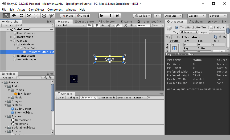Full Unity 2D Game Tutorial 2019 Main Menu UI