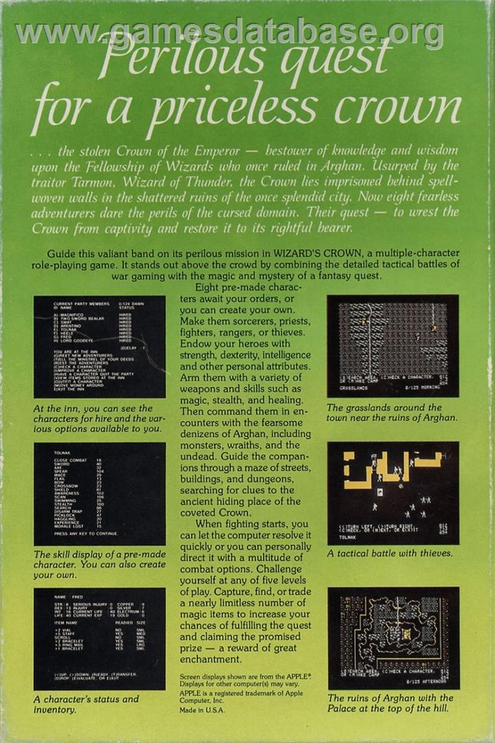 Wizard's Crown Apple II Artwork Box Back