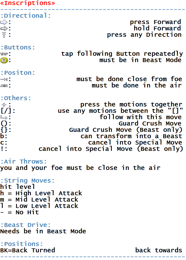 Bloody Roar 2 Arcade Commands/Moves