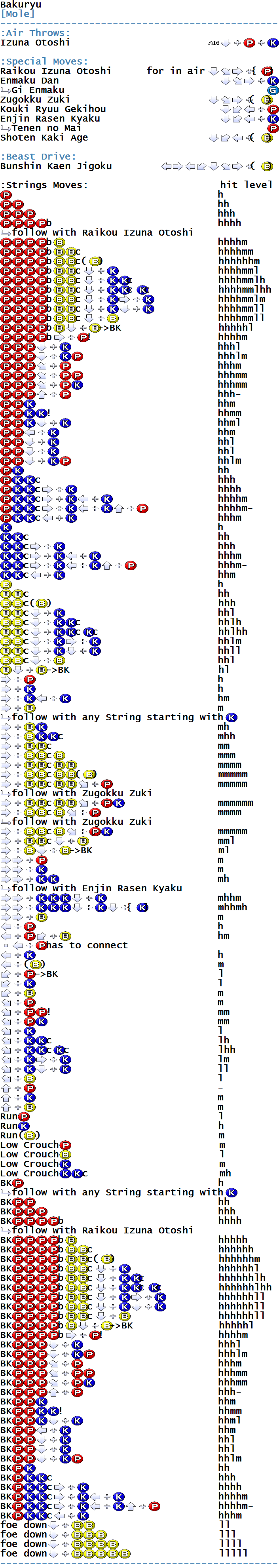 Bloody Roar 2 Arcade Commands/Moves
