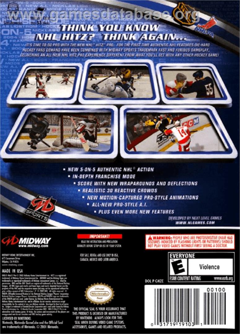 NHL Hitz Pro Nintendo GameCube Artwork Box Back