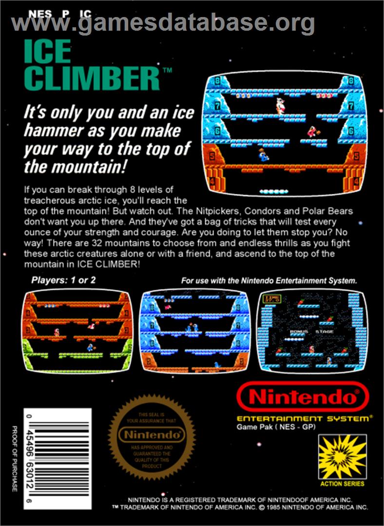 Ice Climber Nintendo NES Artwork Box Back