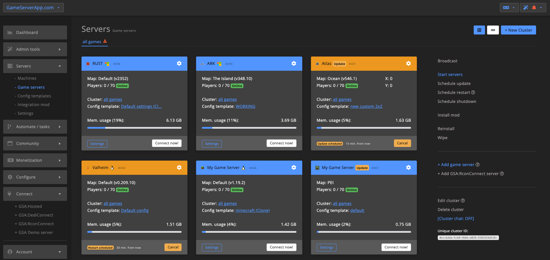 Game server manager Features