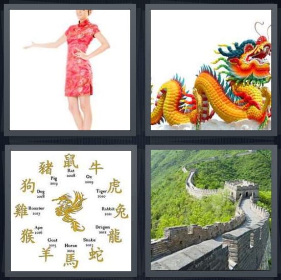 4 Pics 1 Word Answer for Asian, Dragon, Calendar, Great Wall