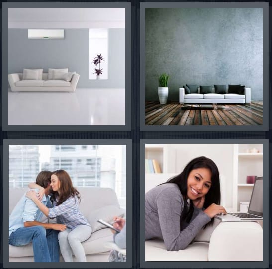 4 Pics 1 Word Answer for Room, Sofa, Lovers, Laptop