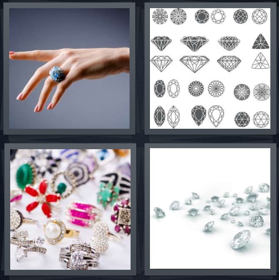 4 Pics 1 Word Answer for Ring, Jewels, Jewelry, Diamonds
