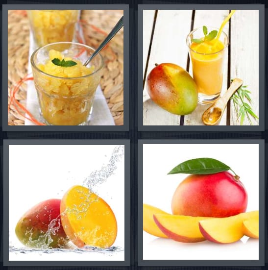 4 Pics 1 Word Answer for Fruit, Smoothie, Halved, Leaf