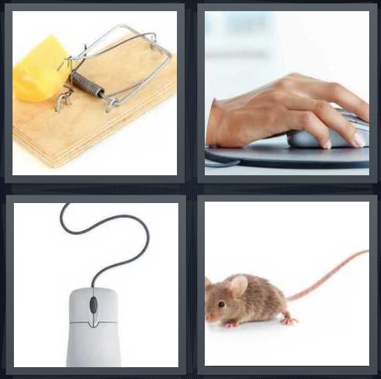 4 Pics 1 Word Answer for Trap, Computer, Cord, Rodent