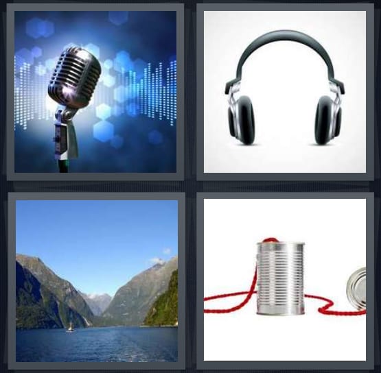 4 Pics 1 Word Answer for Microphone, Headphones, Bay, Can