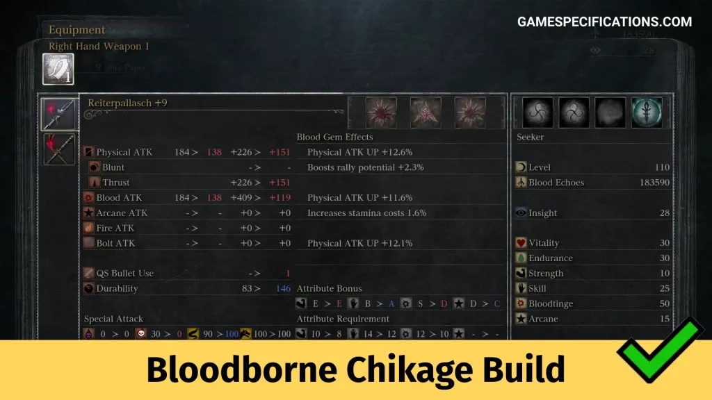Bloodborne Chikage Build Guide Game Specifications