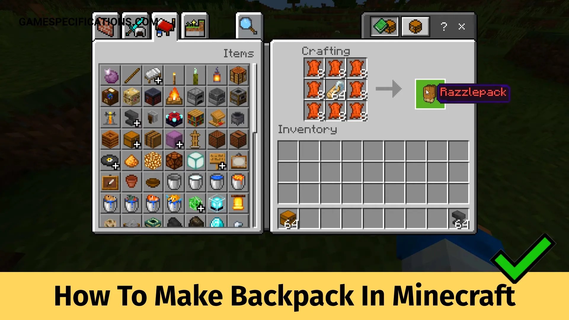 How To Make Backpack In Minecraft Game Specifications