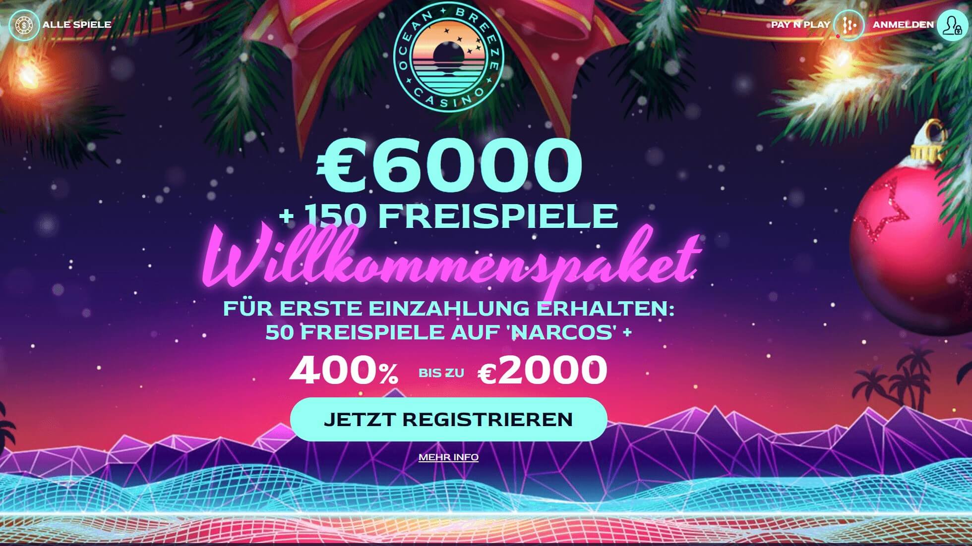 Ocean Breeze Casino Neue Spieler erhalten bis zu 6000€ Startbonus!