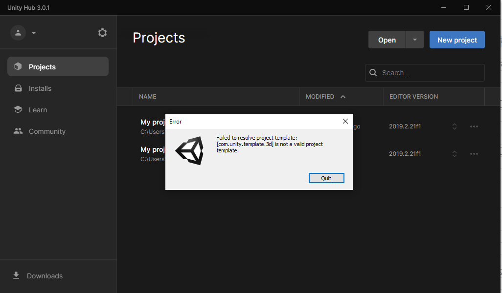 Bug I can't open any project Unity Forum