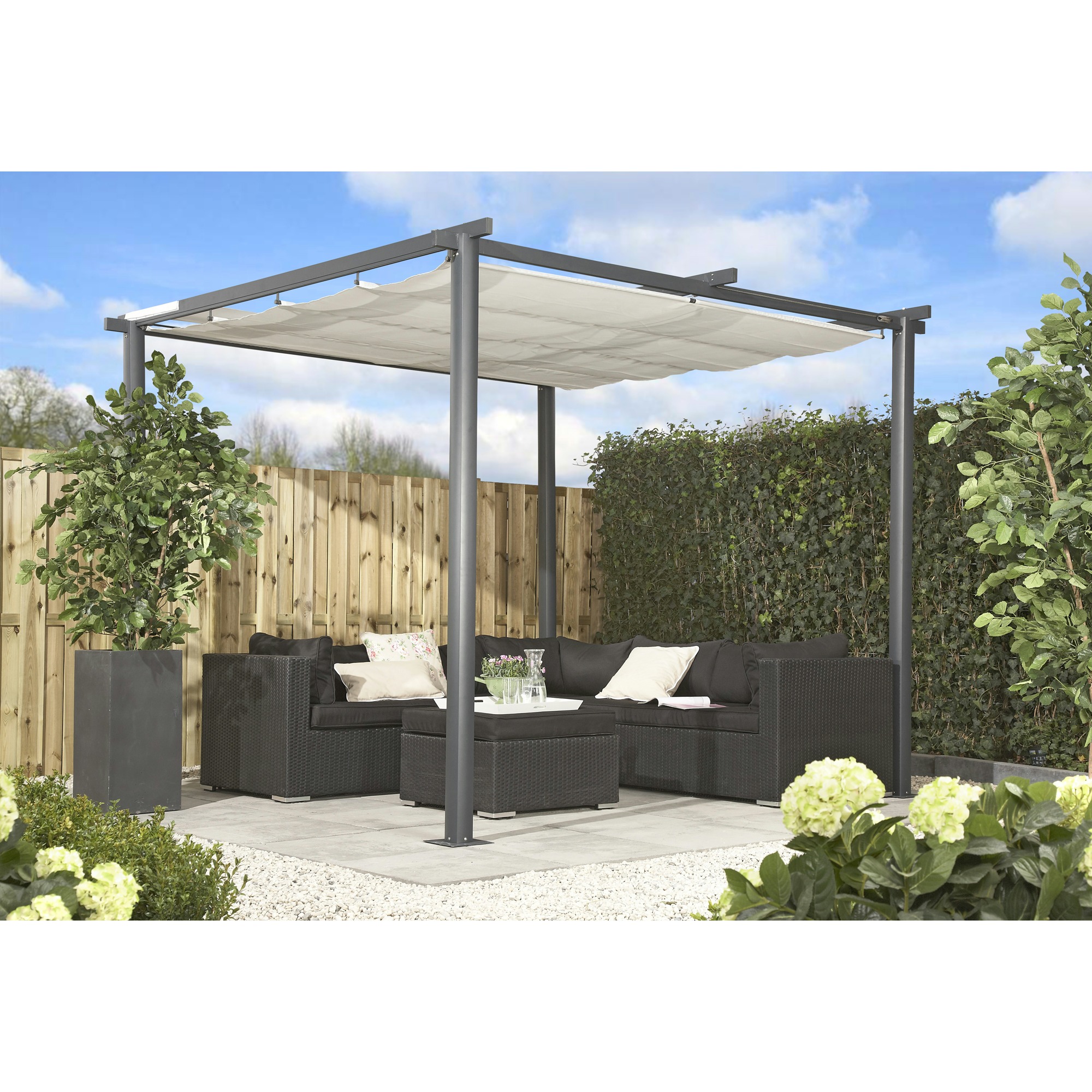 Paviljoen Valencia antraciet/wit 300x300 cm GAMMA