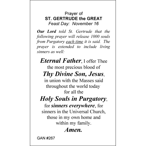 St. Gertrude the Great Prayer Card Gannon's Prayer Card Co.