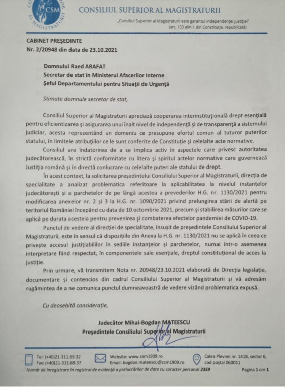 Csm Prevederile Hg Din 10 Octombrie Pentru Prelungirea StÄrii De AlertÄ Nu IntrÄ In Conflict Èi Nu Sunt Aplicabile Domeniului JustiÈiei