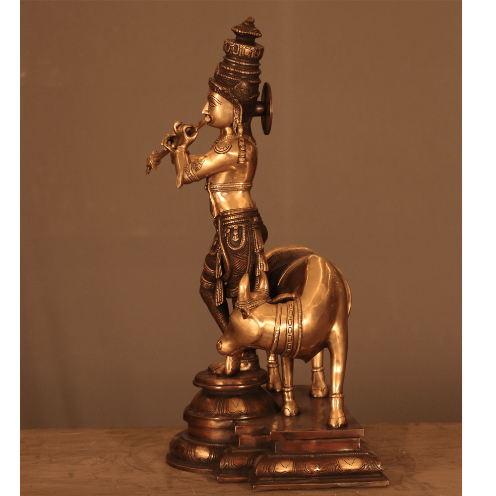 KRISHNA WITH COW BRASS STATUE Buy exclusive brass statues