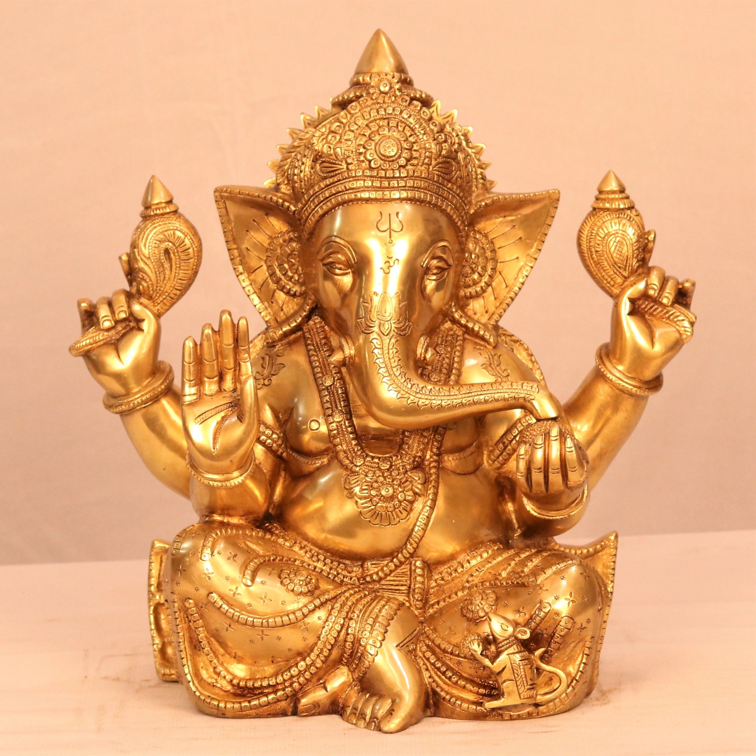 GOLDEN BRASS GANESH STATUE Buy exclusive brass statues, collectibles and decor