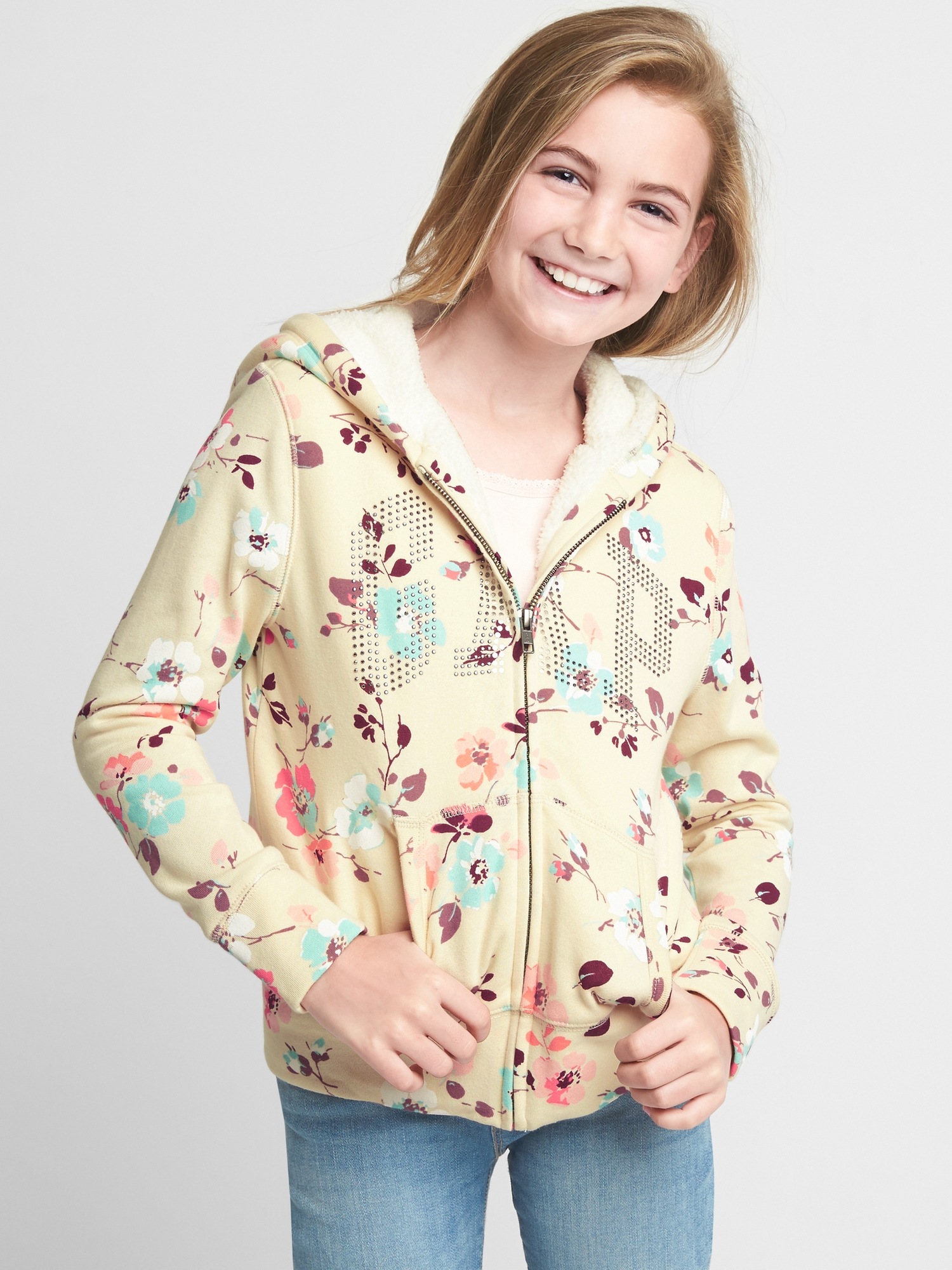 Cozy logo floral zip hoodie Gap