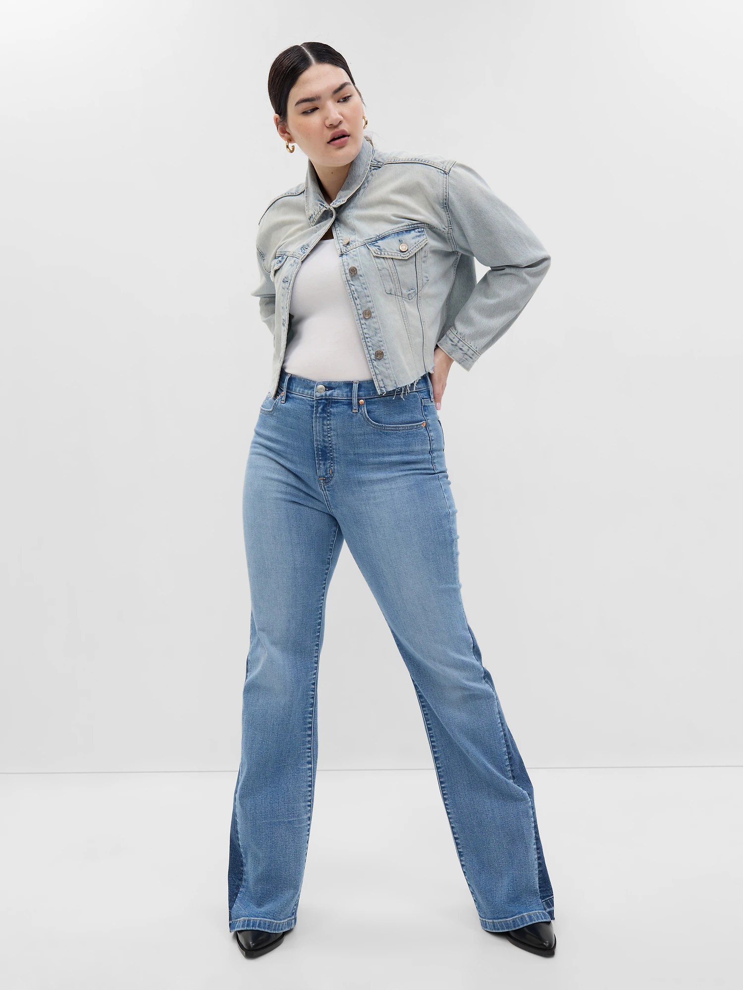 Oversized Cropped Denim Jacket with Washwell Gap