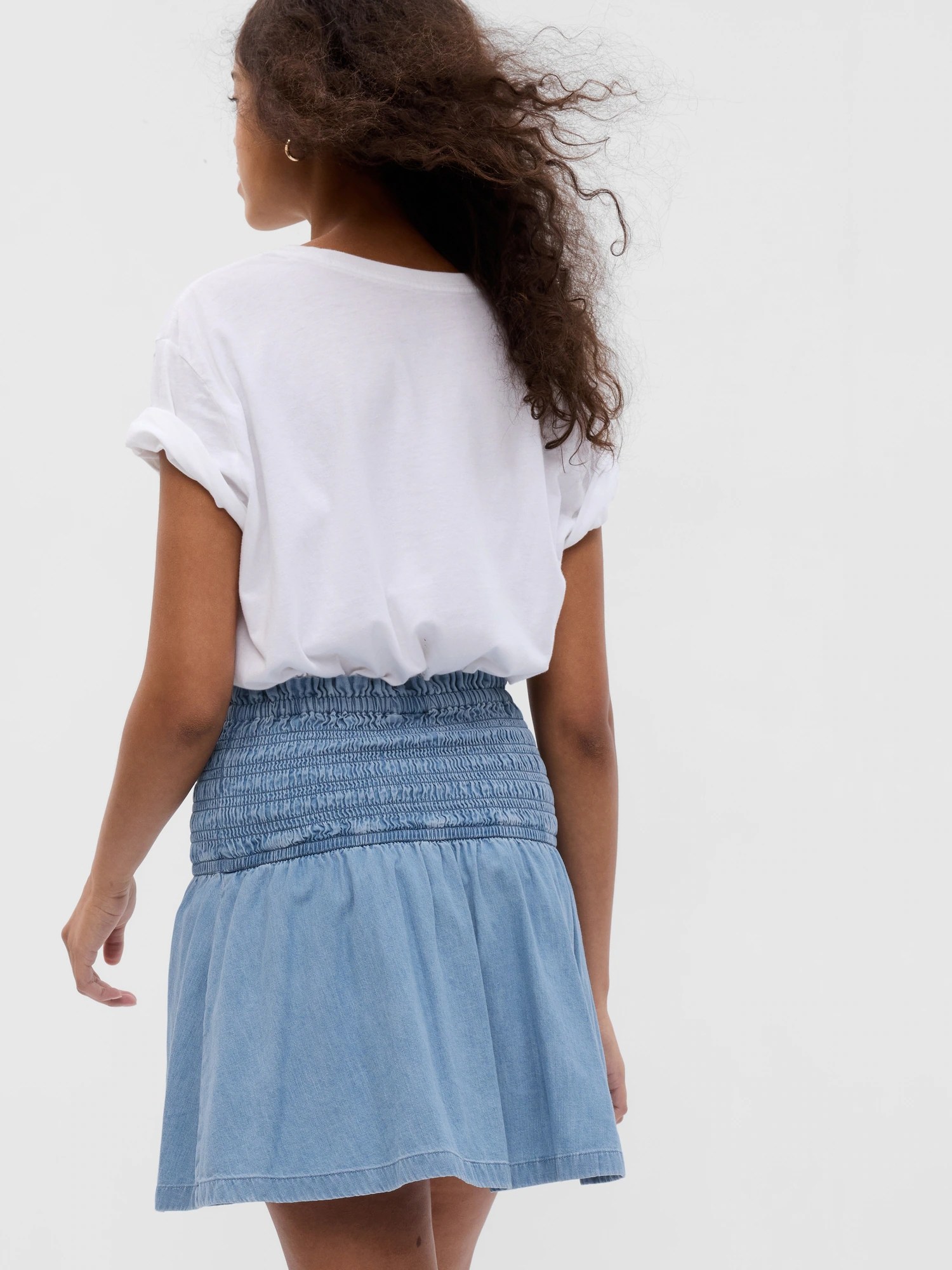 LENZING™ TENCEL™ Lyocell Smocked Denim Mini Skirt with Washwell Gap