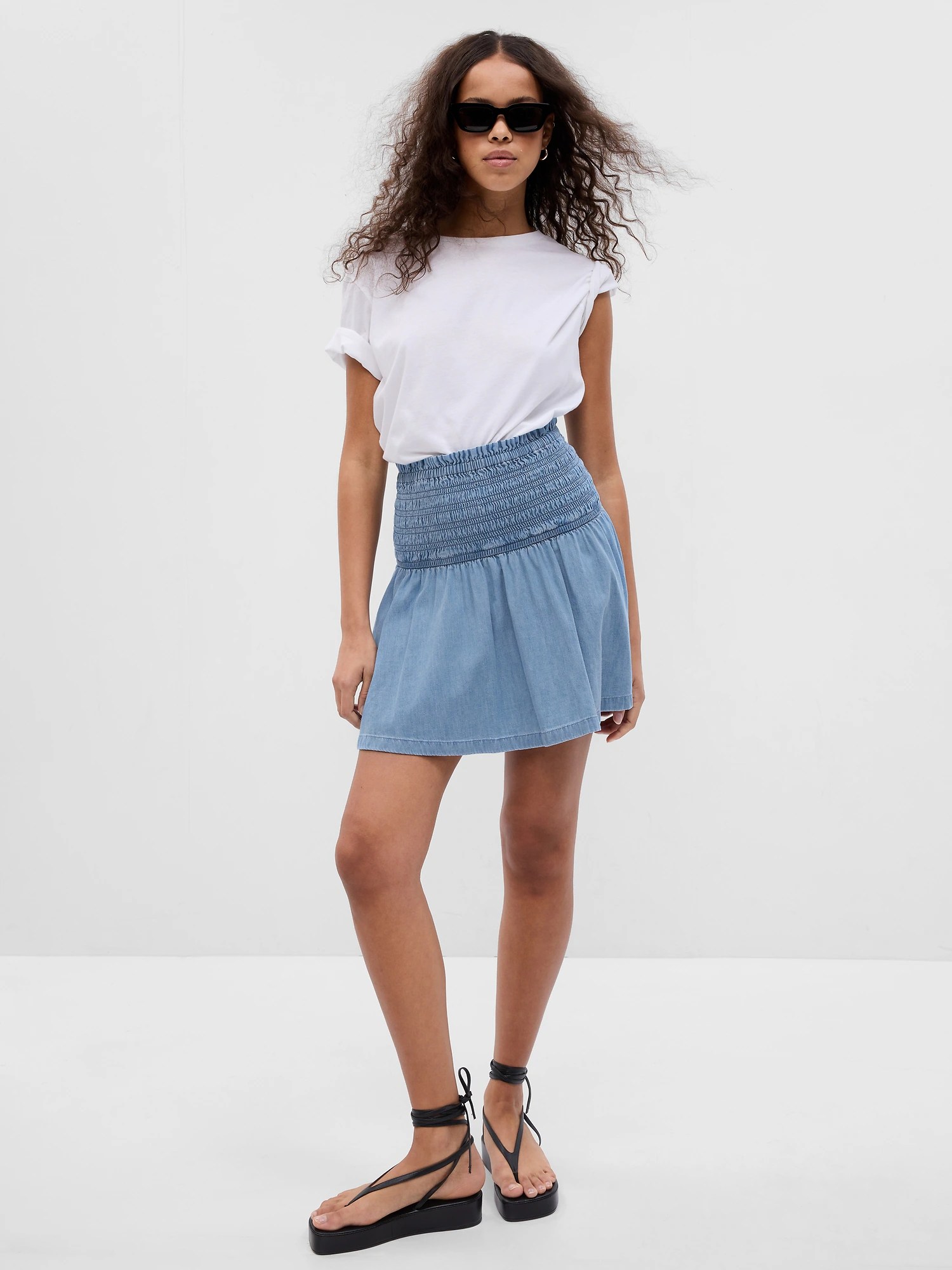 LENZING™ TENCEL™ Lyocell Smocked Denim Mini Skirt with Washwell Gap