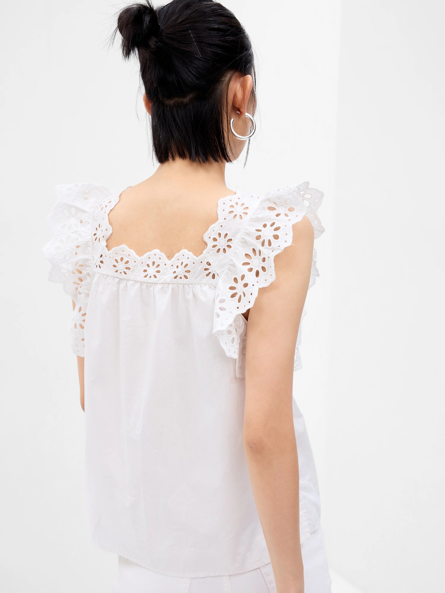 Ruffle Sleeve Eyelet Shirt Gap