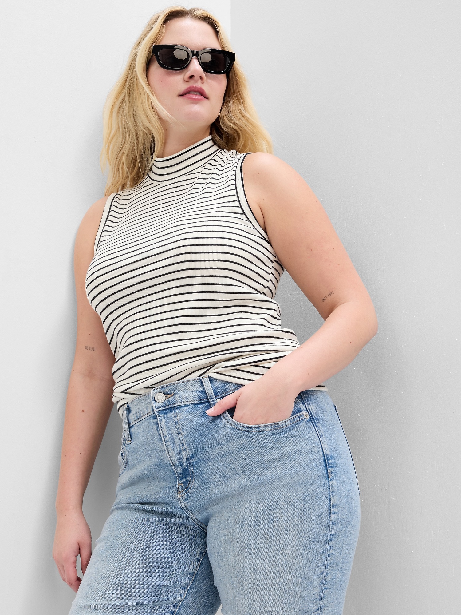Ribbed Stripe Mockneck Tank Top Gap Factory