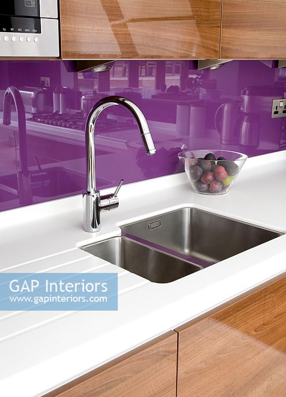 GAP Interiors Modern kitchen sink with purple splash backs Image No