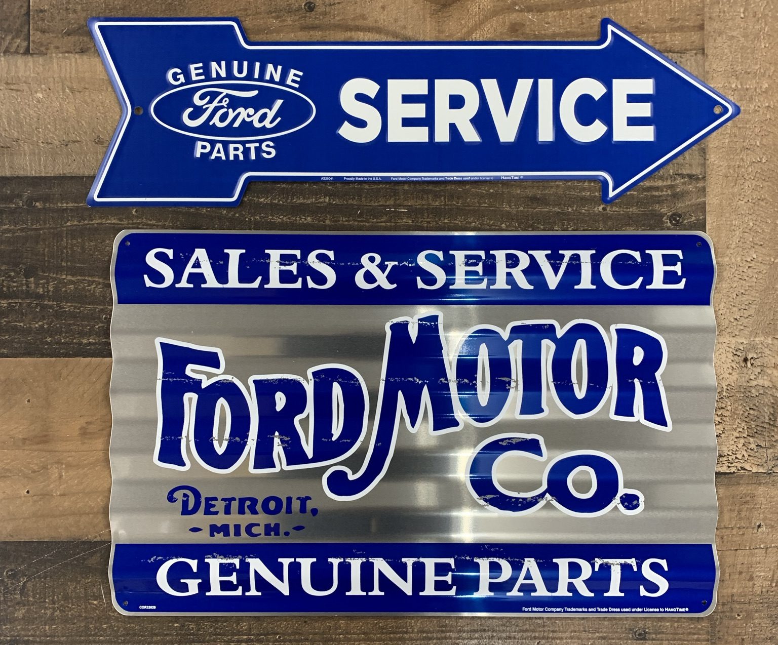 Ford Arrow & Ford Corrugated Sign Pair Garage Art™