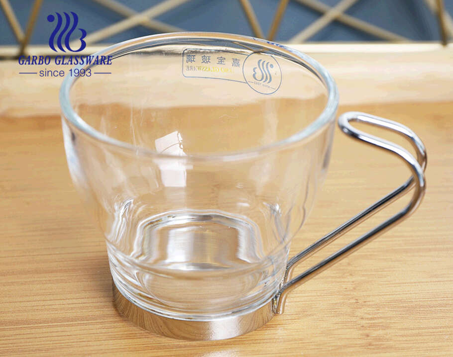 European style traditional hot selling glass coffee cups withe metal