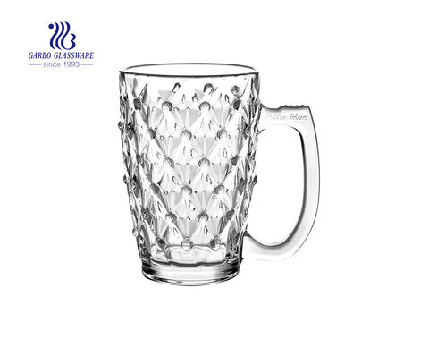 340ml diamond glass mug with glass handle China manufactures