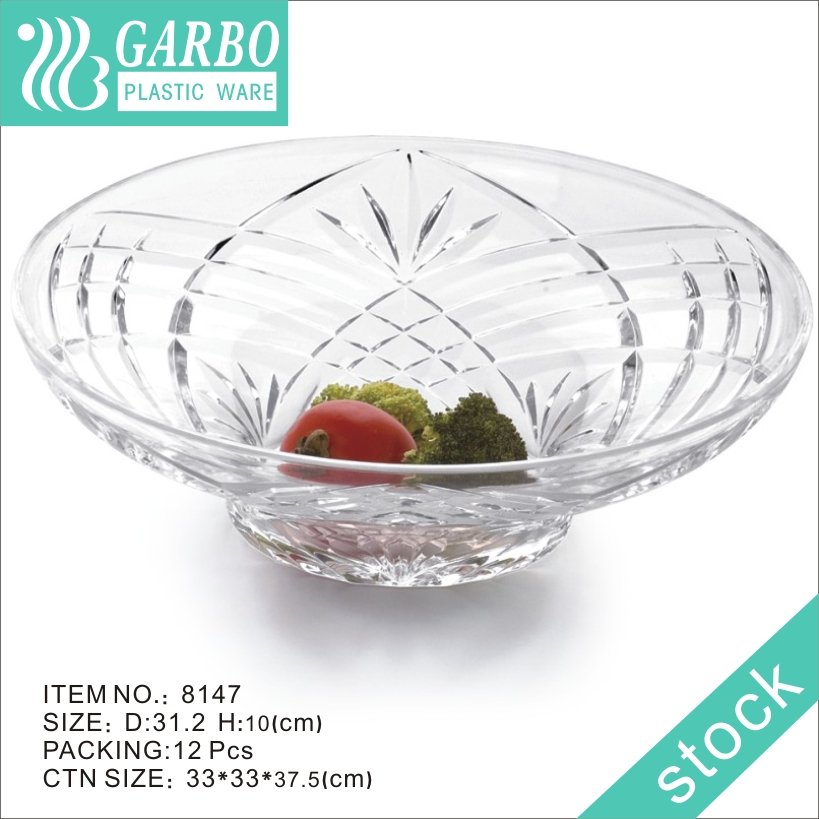 Big Clear Round Break Resistant Plastic Fruit Bowls with short Stem for