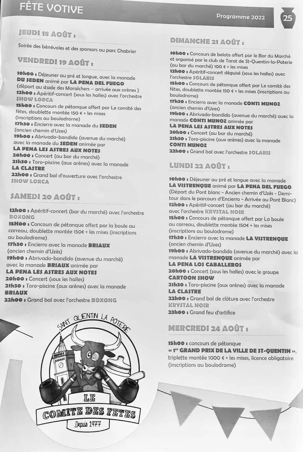 Fête votive de SaintQuentinlaPoterie 2022 Agenda Fêtes Gard 2022