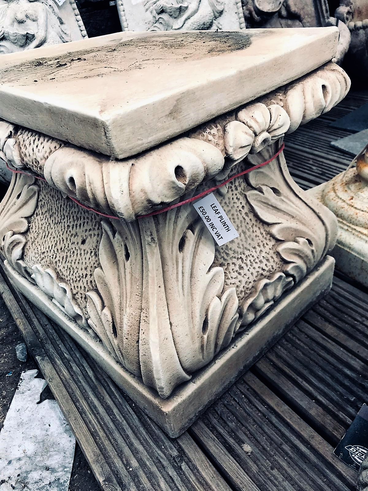 Leafed Plinth garden ornament Gardiners Reclaimed Building Materials