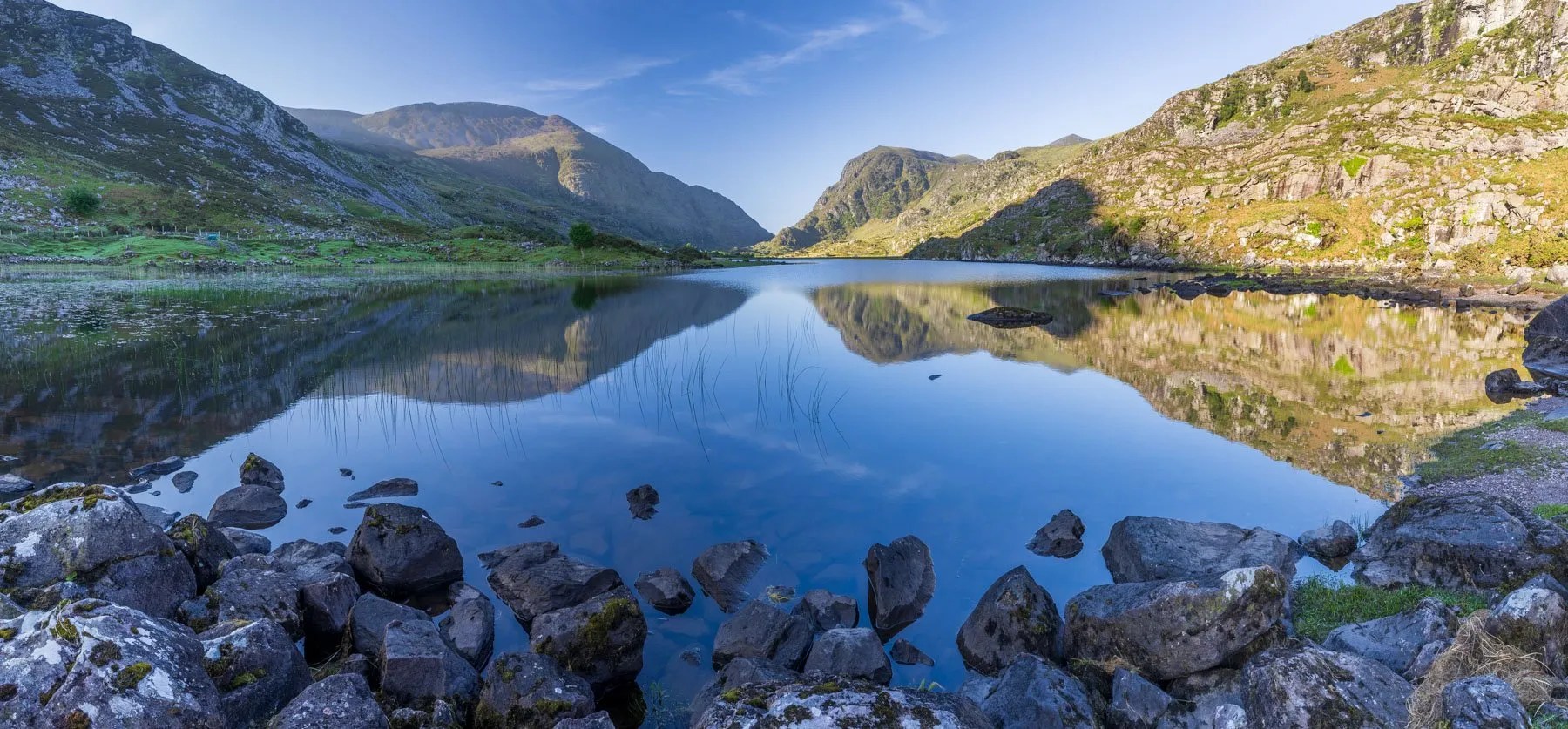 Photo Prints Wall Art Early morning reflections, Gap of Dunloe, County Kerry, Ireland.