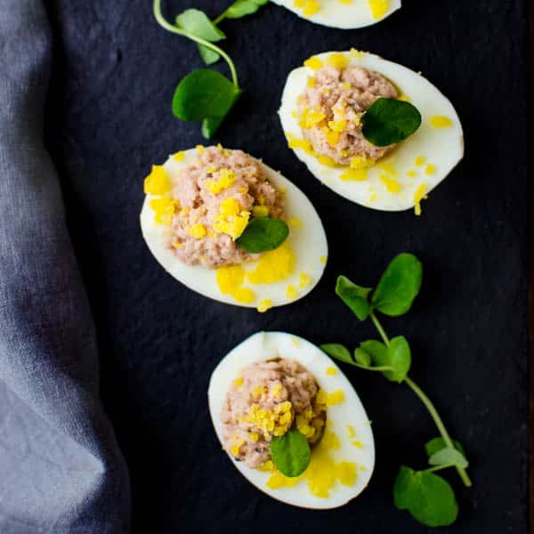 Savory Deviled Ham Stuffed Eggs Garlic & Zest