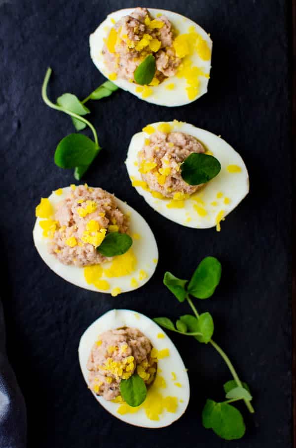 Savory Deviled Ham Stuffed Eggs Garlic & Zest