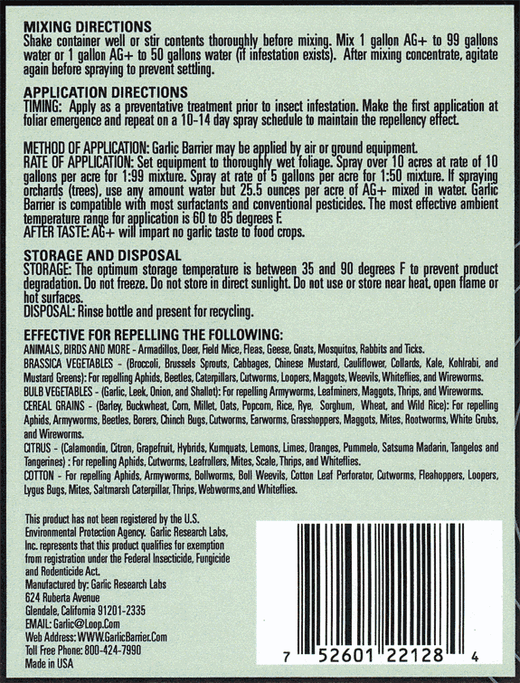 Garlic Barrier Label Information